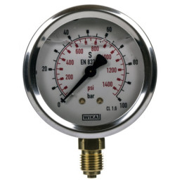 Манометър Fi 63 Bsp 1/4 Долен обхват 0-100 Bar Wika