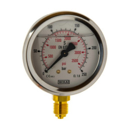 Манометър Fi 63 Bsp 1/4 Долен обхват 0-250 Bar Wika